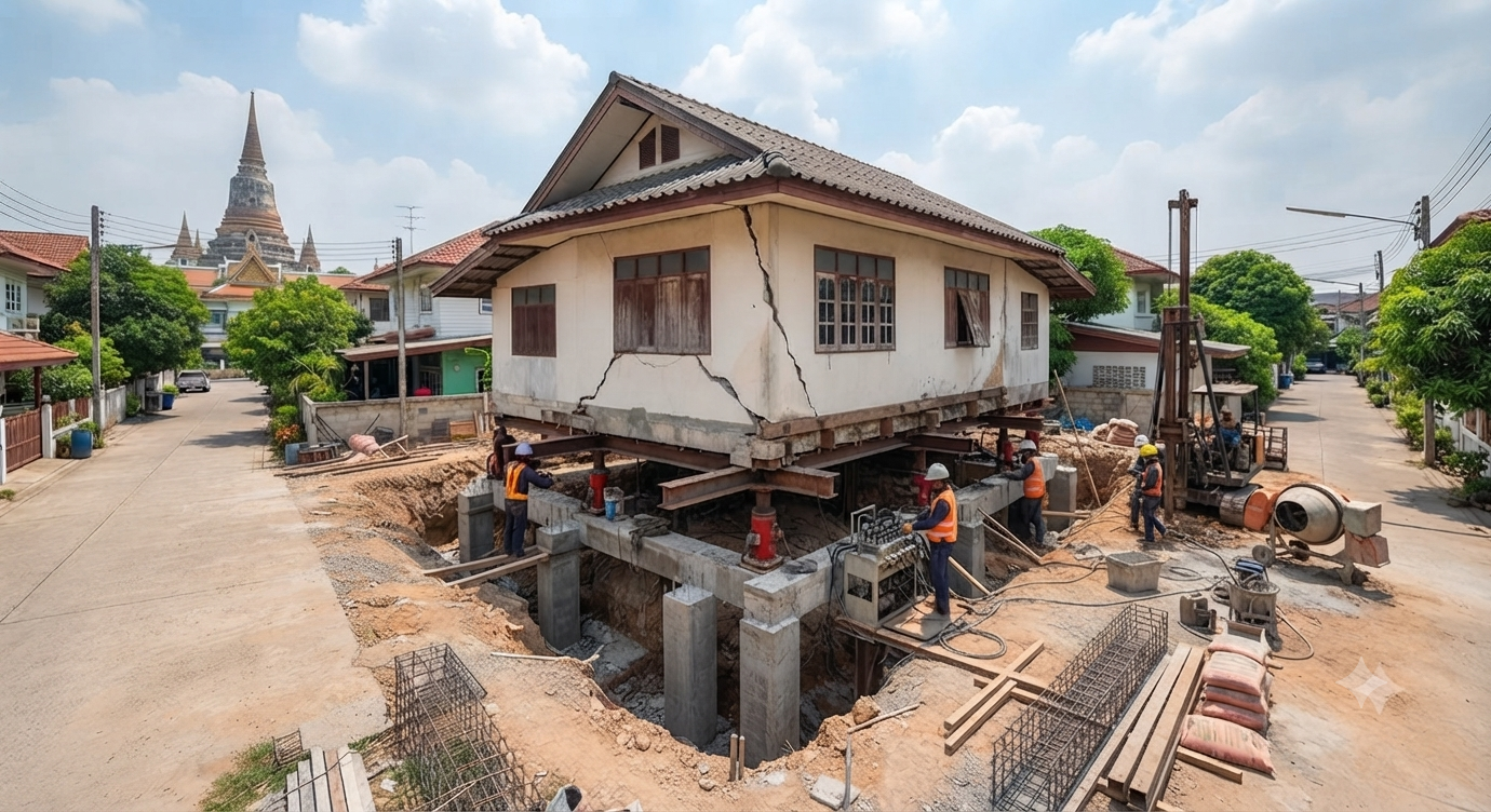 ยกปรับระดับบ้านทรุด